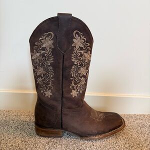 Old Corral Brown Leather Square Toe Floral Embroidered Cowboys Boots Women US 9
